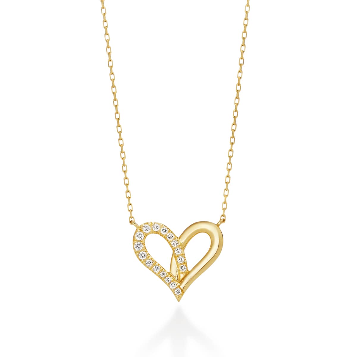 fil rouge heart midi necklace half diamonds
