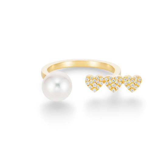 heart pavé trio pearl ring