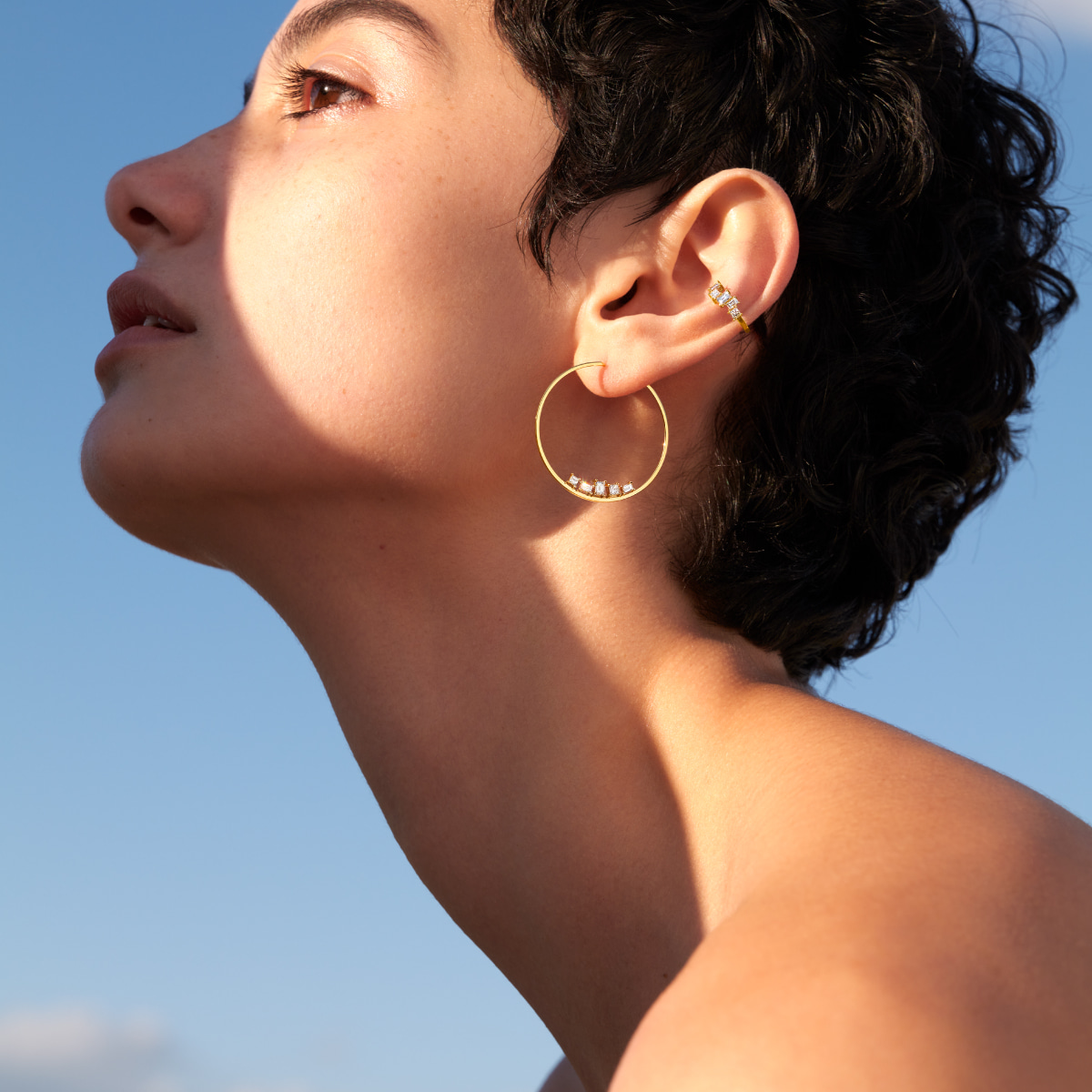 mosaic hoop asymmetric earrings